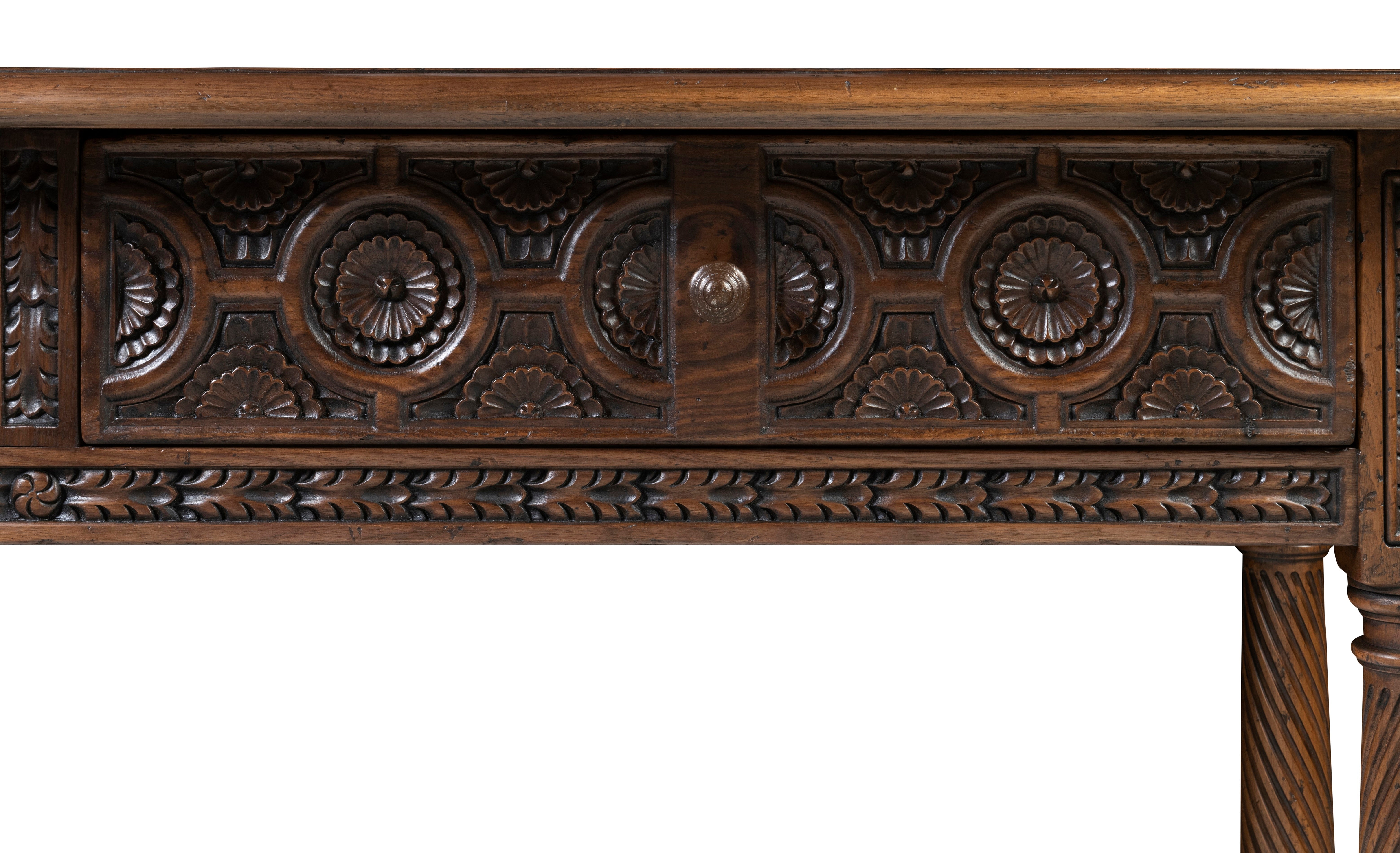 A Walnut Portuguese Style Side Tables with Two Drawers