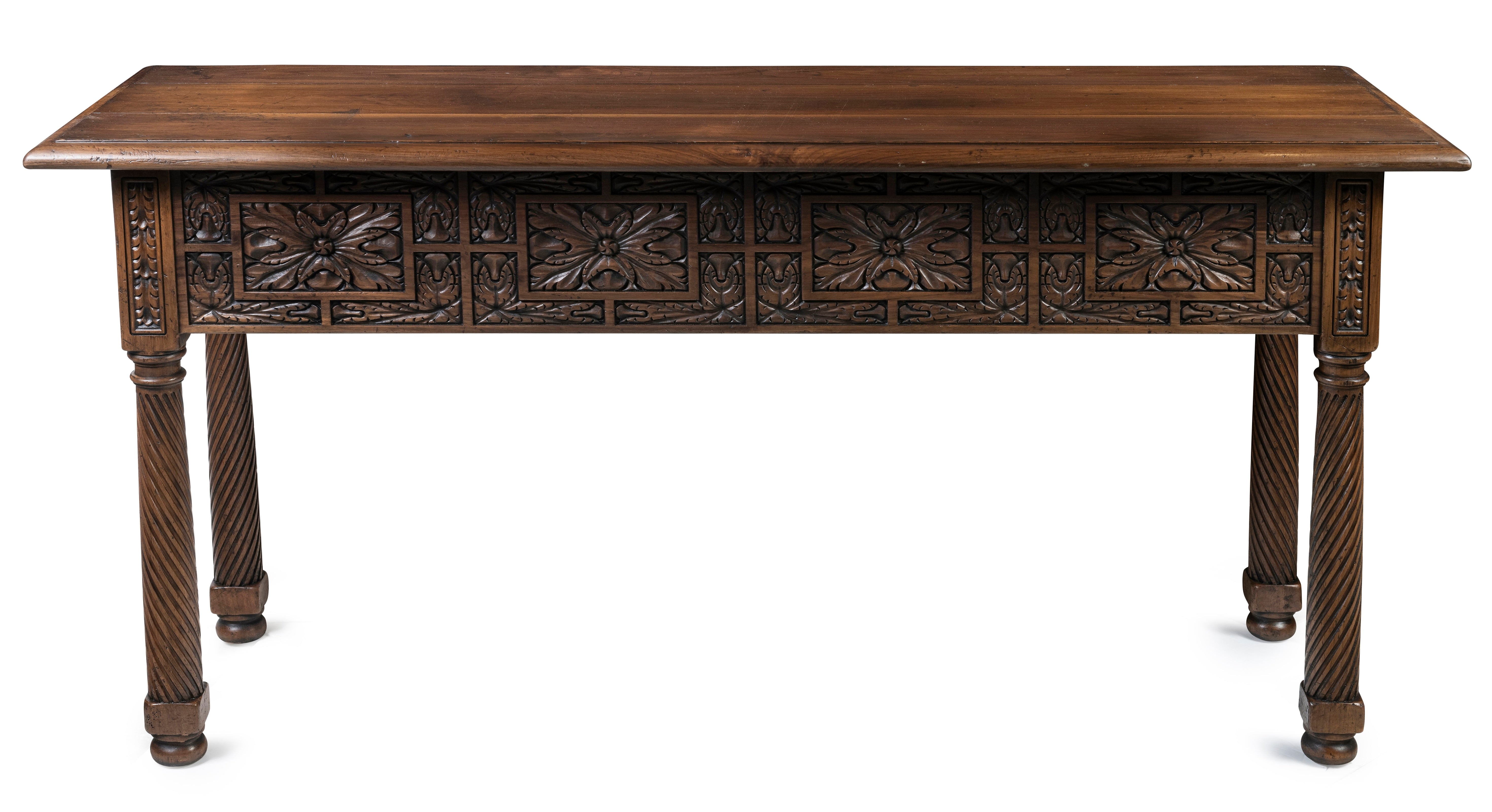 A Walnut Portuguese Style Side Tables with Two Drawers