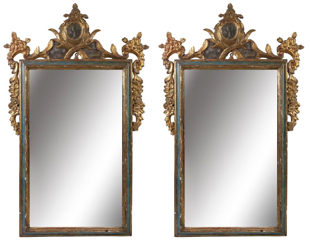 A Pair of 18th Century Italian Giltwood and Polychrome Mirrors