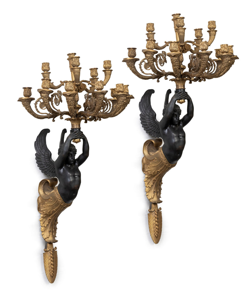 A Pair  of French Empire Style Ormolu Candelabra.