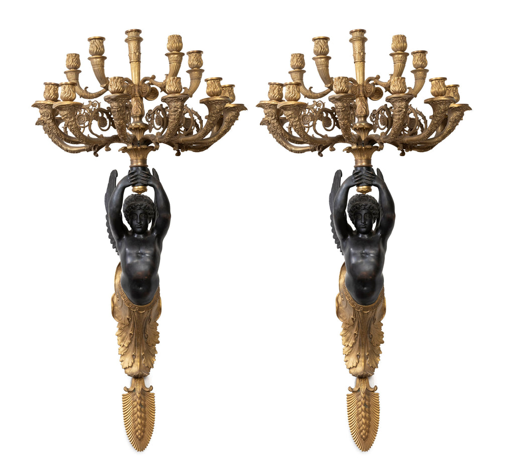 A Pair  of French Empire Style Ormolu Candelabra.