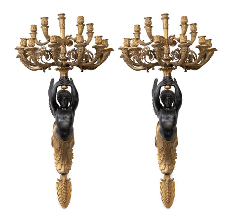 A Pair  of French Empire Style Ormolu Candelabra.