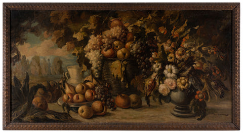 An Italian Late 19th Early 20th Century Still Life with Carved Timber Frame