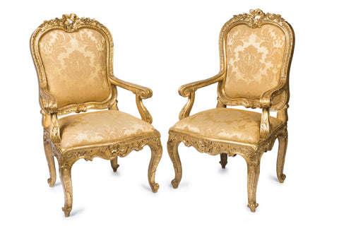 A Pair of Italian Rococo Giltwood Fauteuils