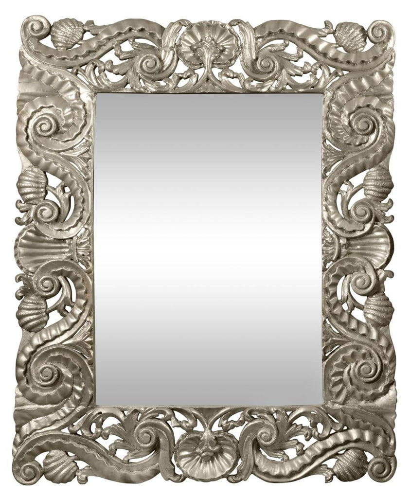 A Carved Timber Mirror with Pressed Metal Overlay