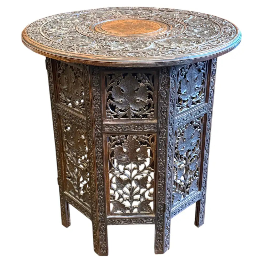 An Early 20th Century Anglo-Indian Hand-Carved Hardwood Folding Side Table