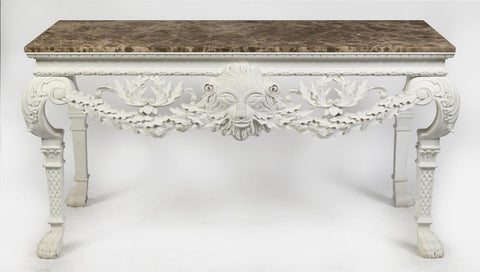 An Impressive Italian Style Carved Timber and Marble Top Console