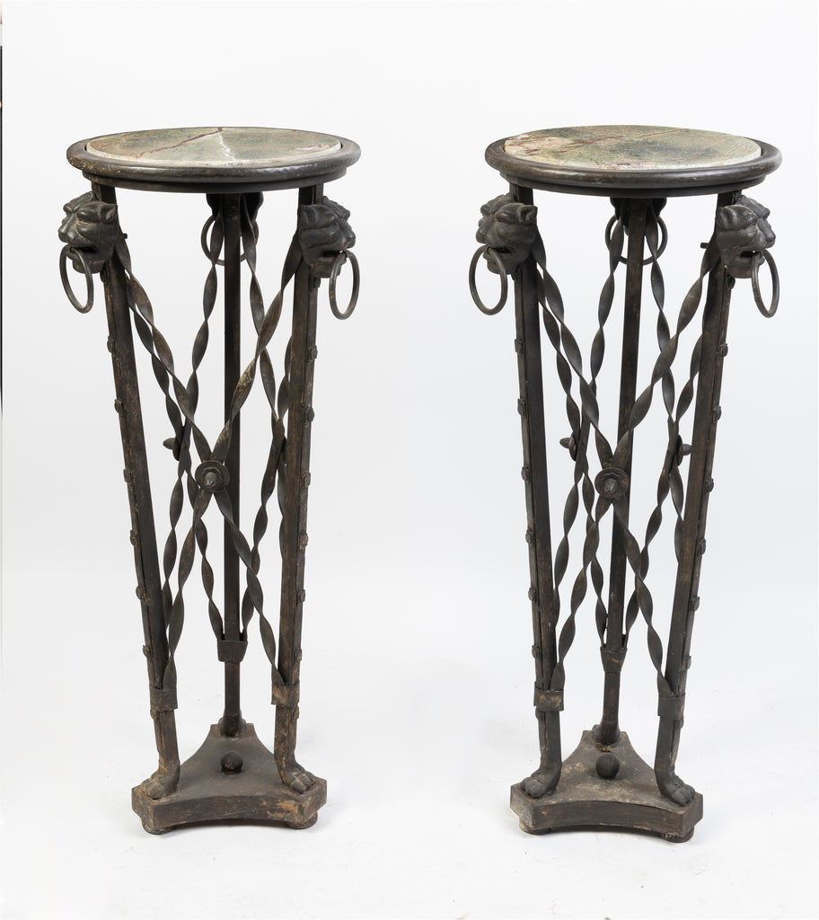 A Pair of Wrought Iron Marble Top Gueridon