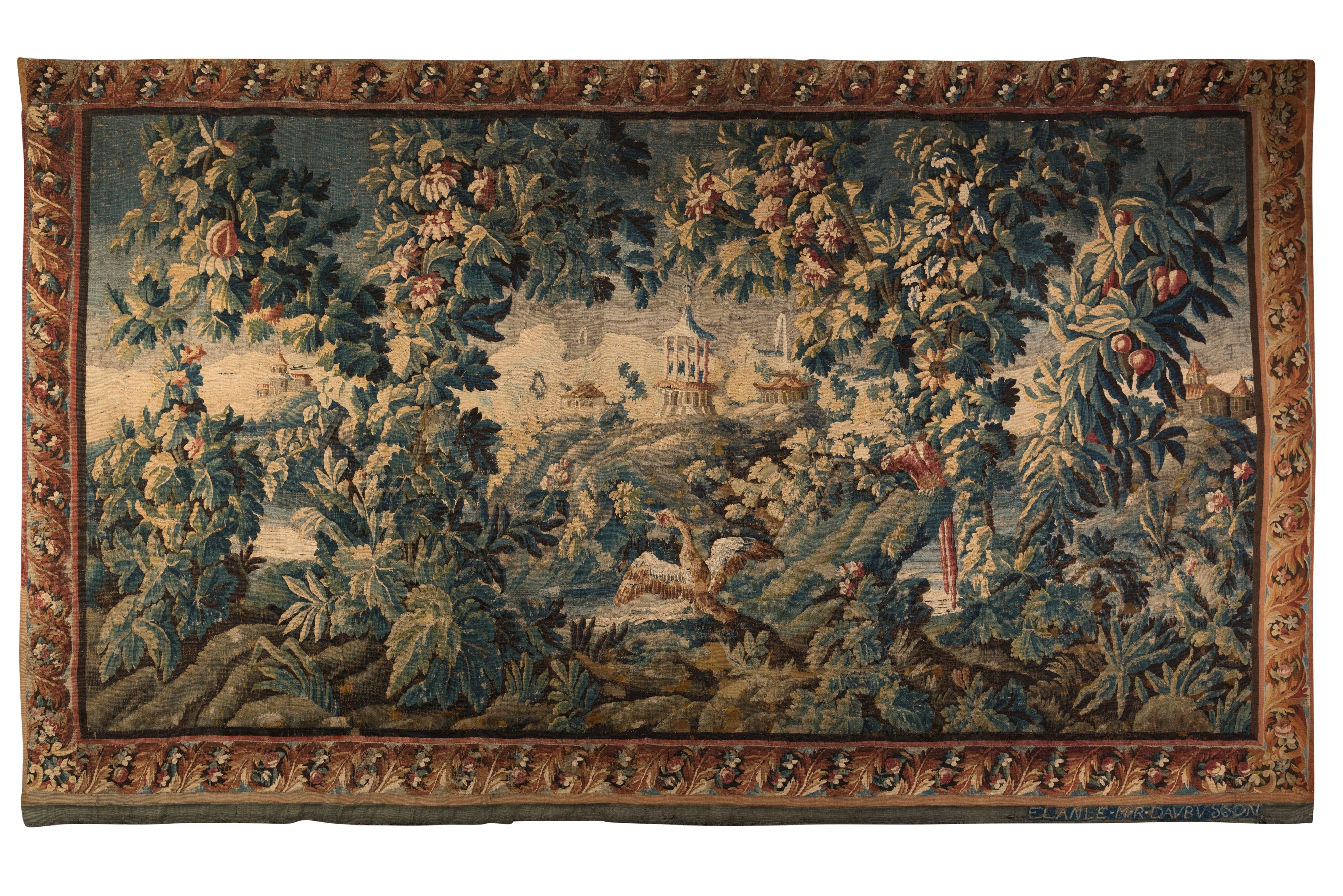 A Signed Late 17th – Early 18th Century Aubusson Verdure Tapestry
