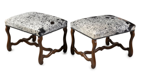 A Pair of Louis Treize Style Ottomans Upholstered in Hide