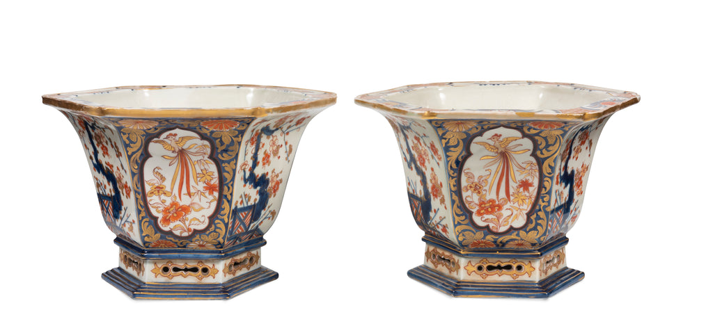A Pair of 19th Century Imari Hexagonal Jardinieres (GS 33)