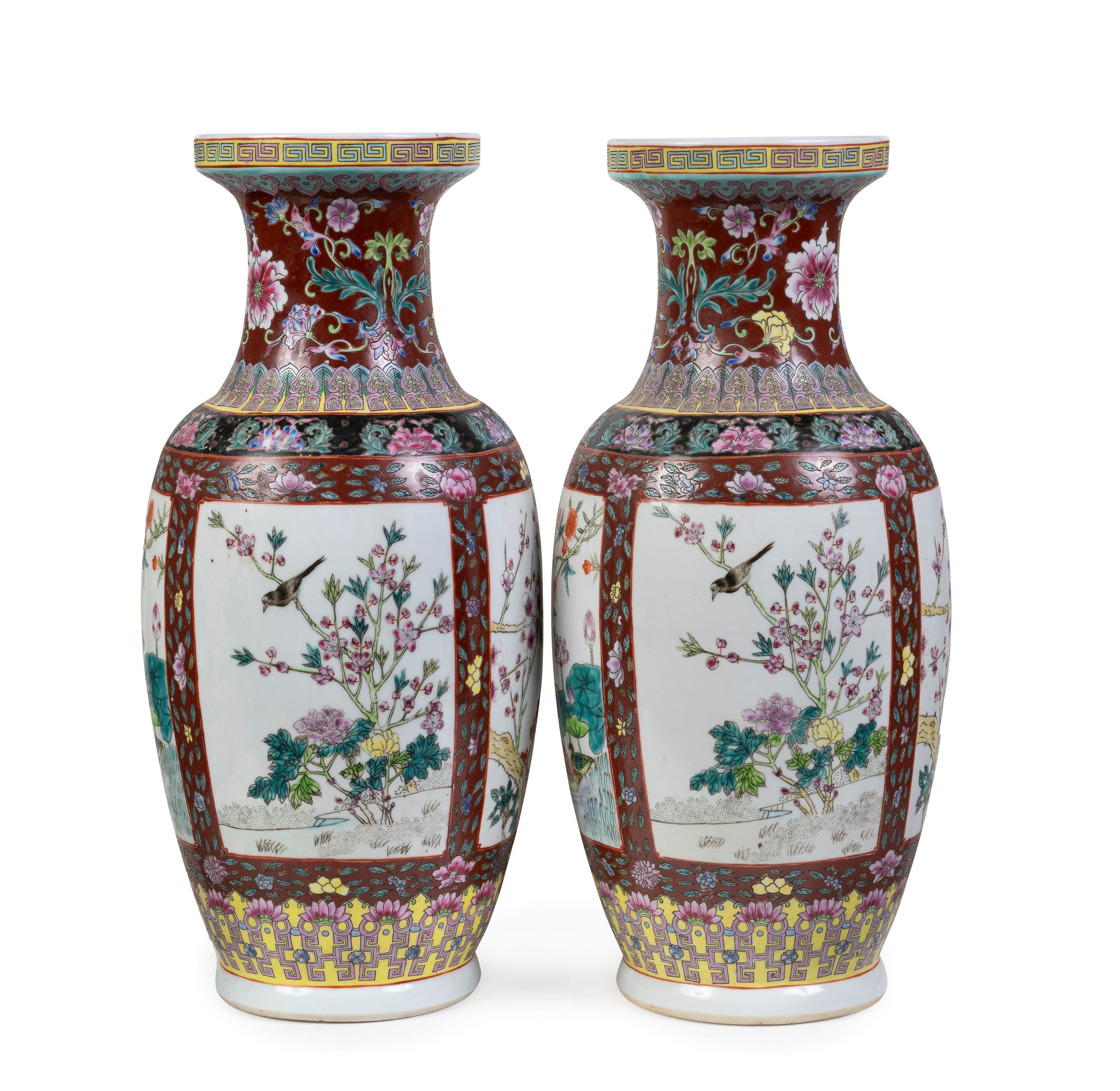 A Pair of Famille Rose Porcelain ‘Bang Chui’ Vases (GS. 446)