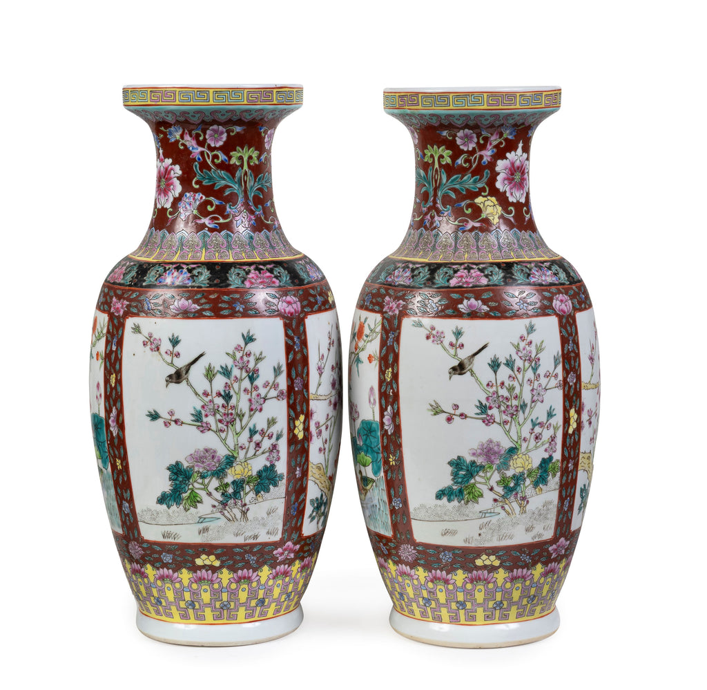 A Pair of Famille Rose Porcelain ‘Bang Chui’ Vases (GS. 446)