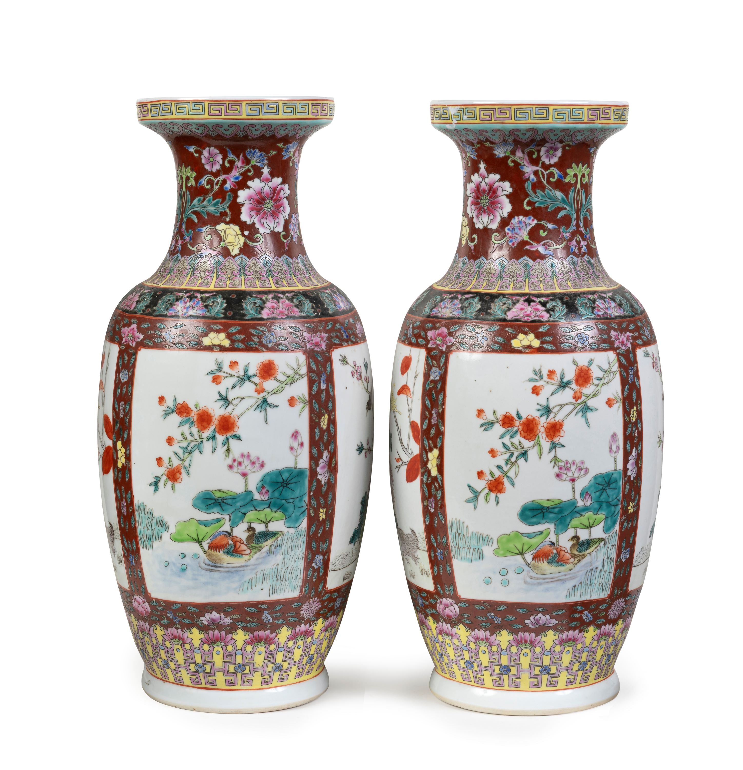 A Pair of Famille Rose Porcelain ‘Bang Chui’ Vases (GS. 446)