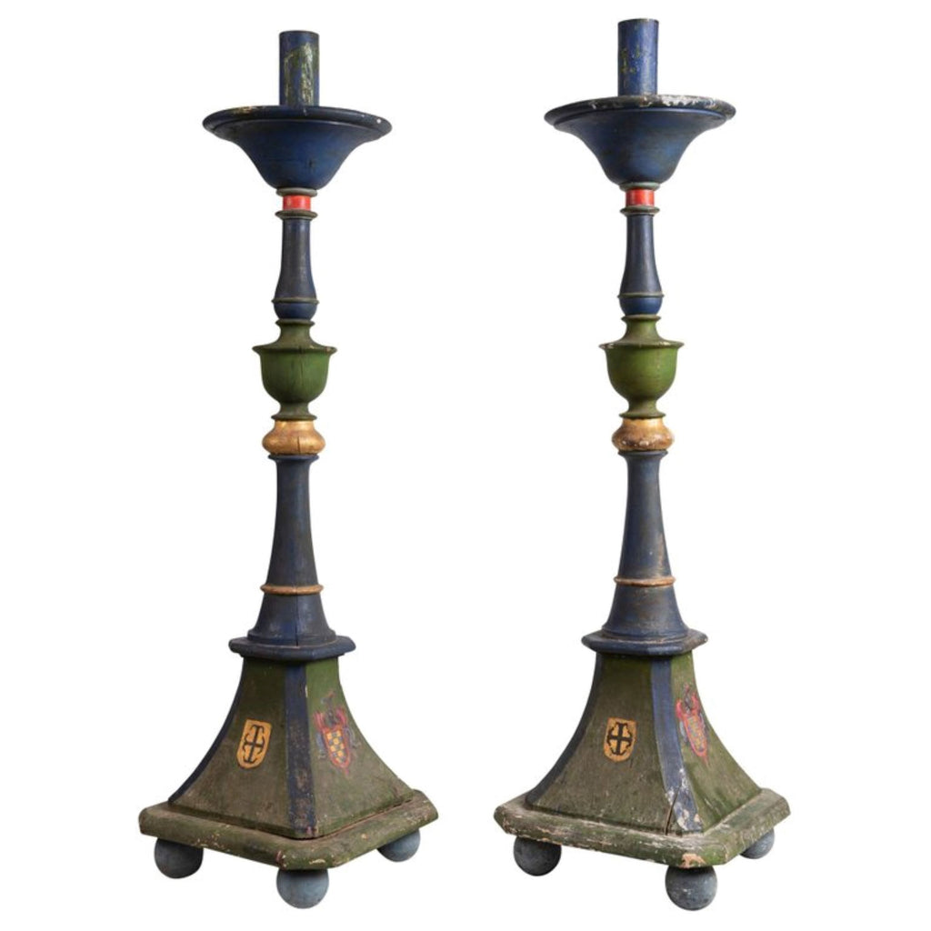 A Pair of Spanish Polychrome Torchieres.
