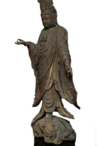 A Chinese Carved Wood Figure of a Standing Bodhisattva, Ming Dynasty (1368-1644)