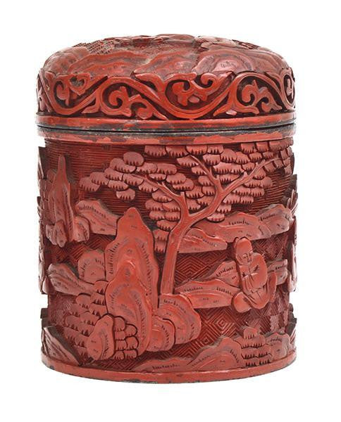 A Chinese Cinnabar Carved Cylindrical Box