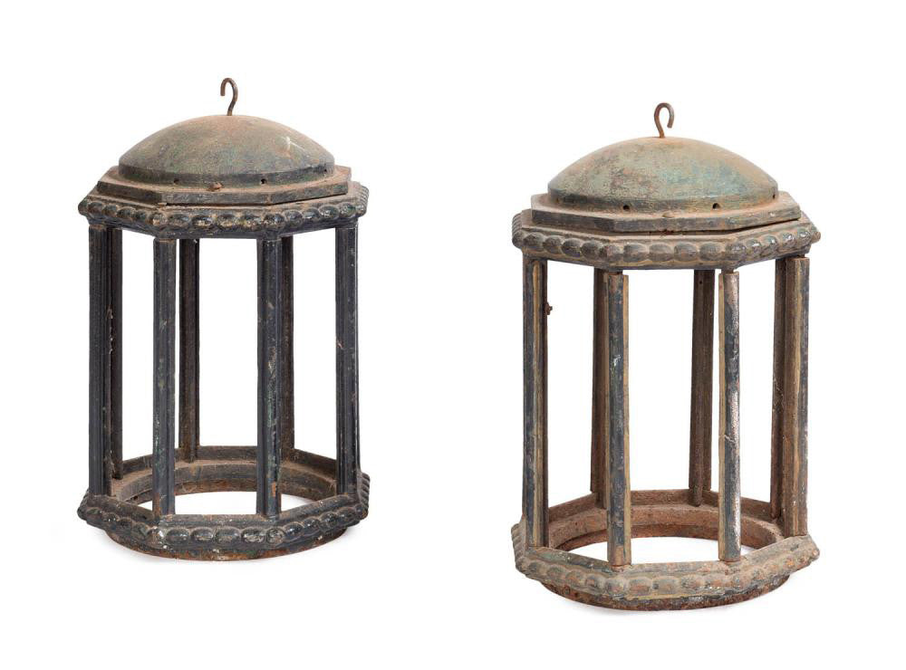A Pair of 19th Century English Cast Iron Hanging Lanterns