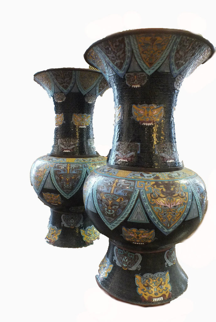 A Pair of Cloisonne Baluster Shaped Vases