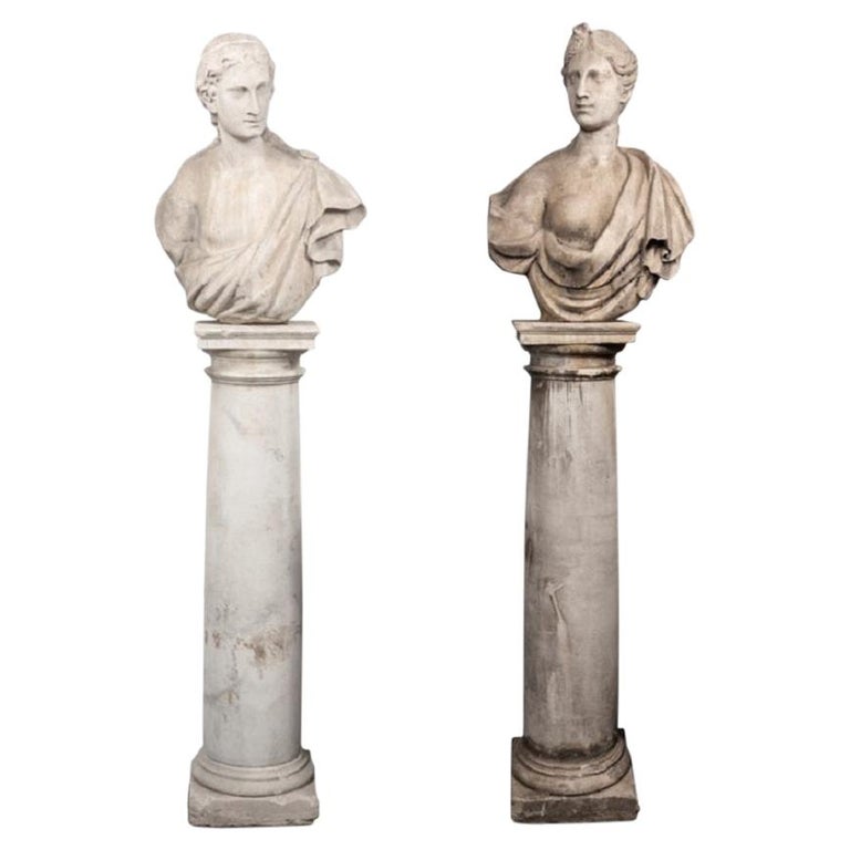 Pair of 19th Century Female Busts on Columnar Plinths