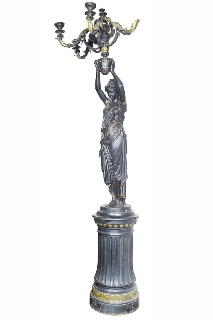 An Impressive French 19th Century Blackened Cast Iron Figural Lamp Stand