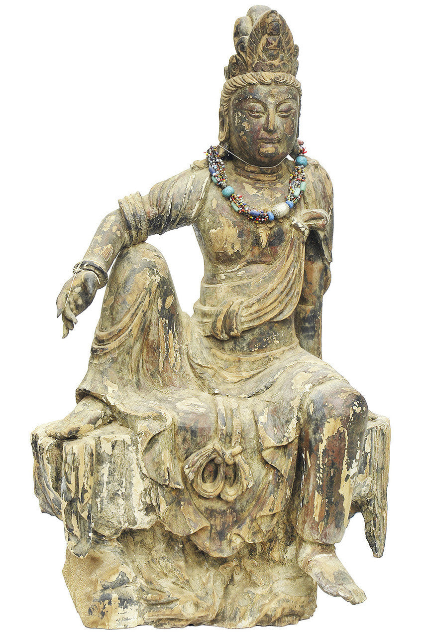 A Chinese Carved Wood Figure of Bodhisattva, Ming Dynasty (1368-1644)