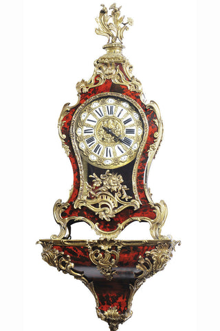 A Mid 19th Century Louis XV Style Scarlet Tortoiseshell and Gilt Metal Mounted Bracket Clock and Bracket