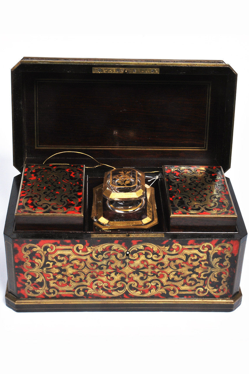 A Rosewood and Cut Brass Inlaid Boulle Tea Caddy, Early 19th Century