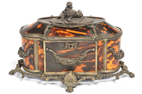 A Neoclassical Style Tortoiseshell Veneered and Metal Mounted Jewellery Casket
