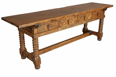 A Four Drawers Oak Console
