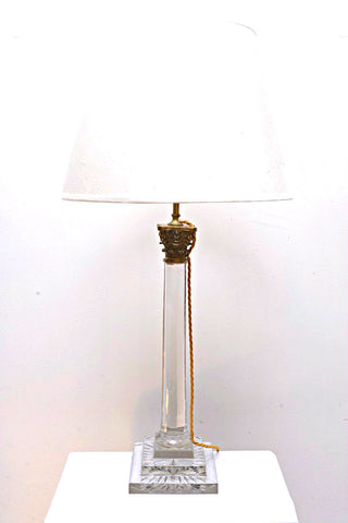 A Round Cut Glass Lamp on Square Base