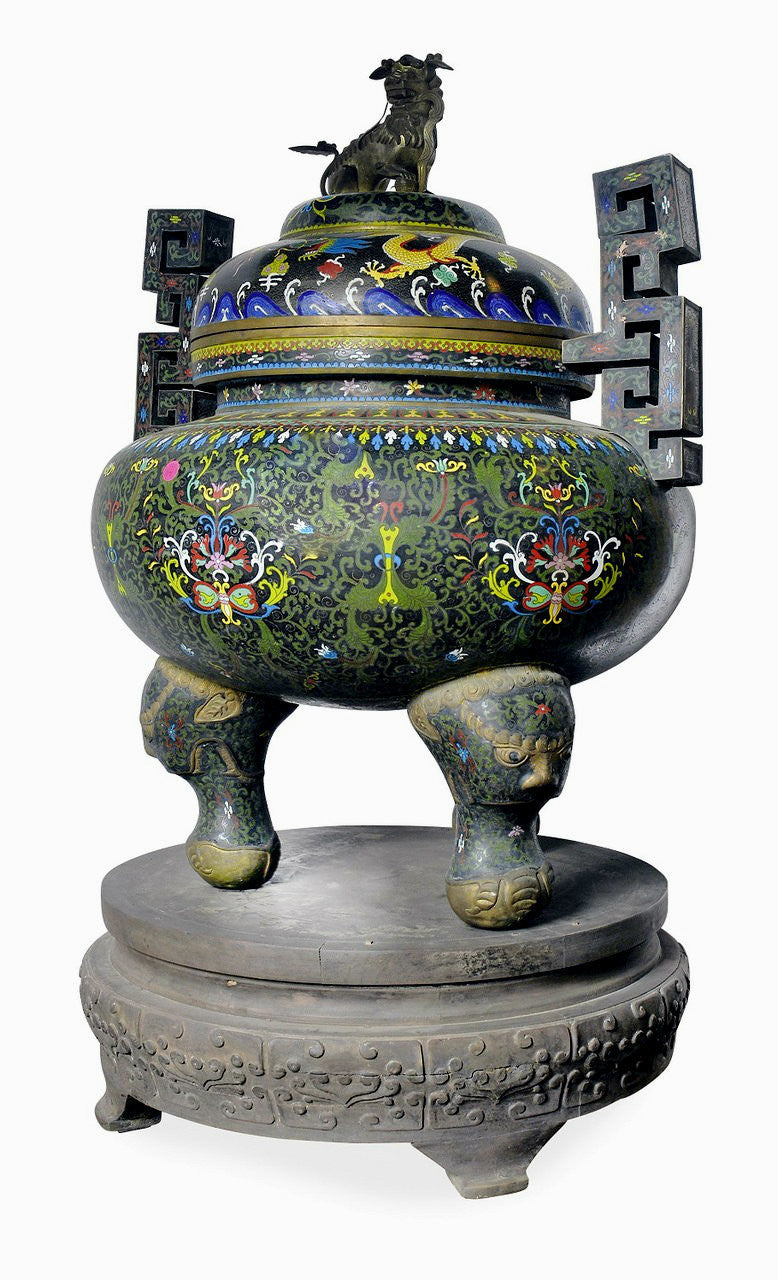 An Impressive Pair of Chinese Cloisonne Covered Censers