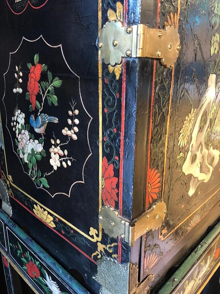 An 18th Century Black Lacquered Brass and Chinese Coromandel Cabinet on Stand
