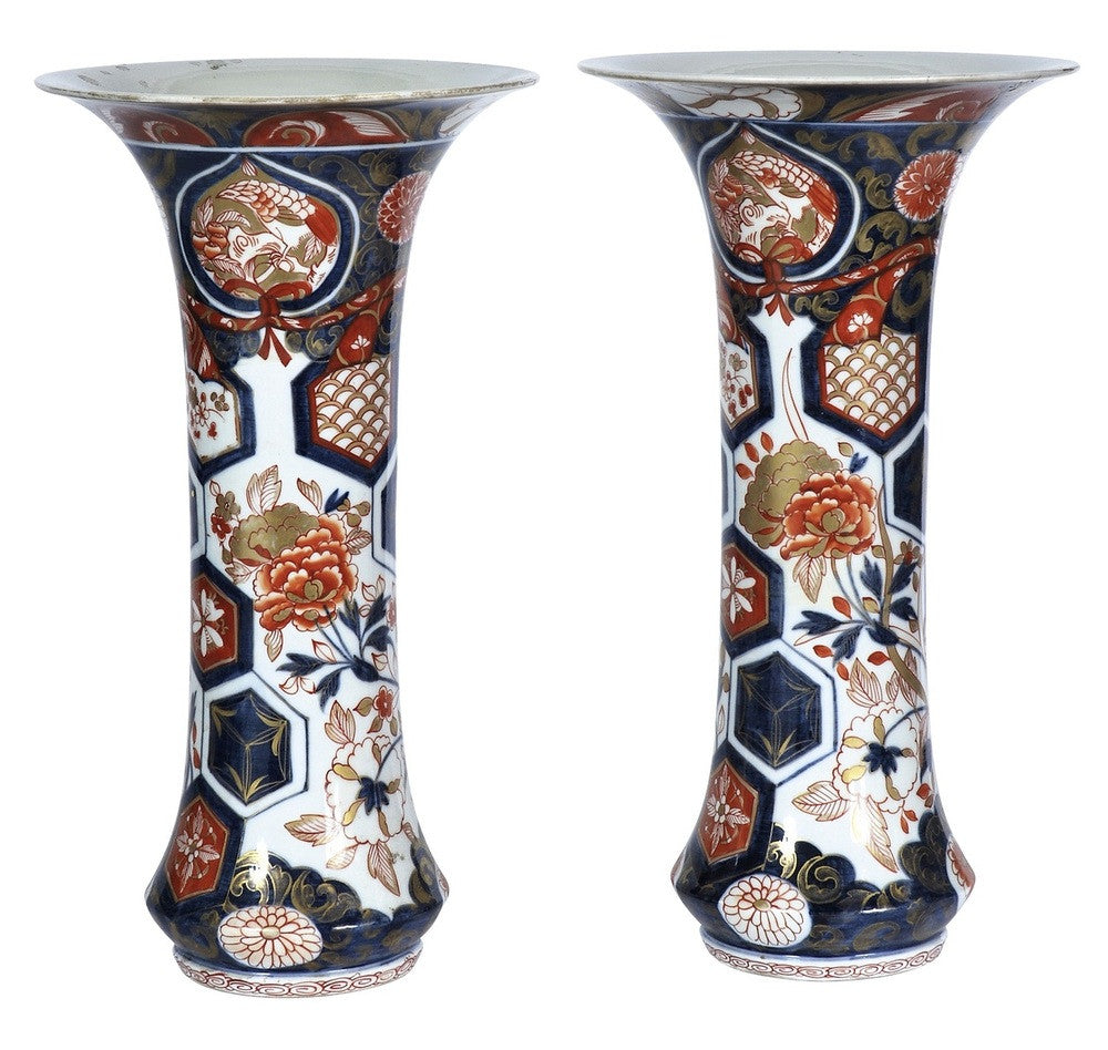 A Pair of Imari Cornet Shaped Vases, 19th Century