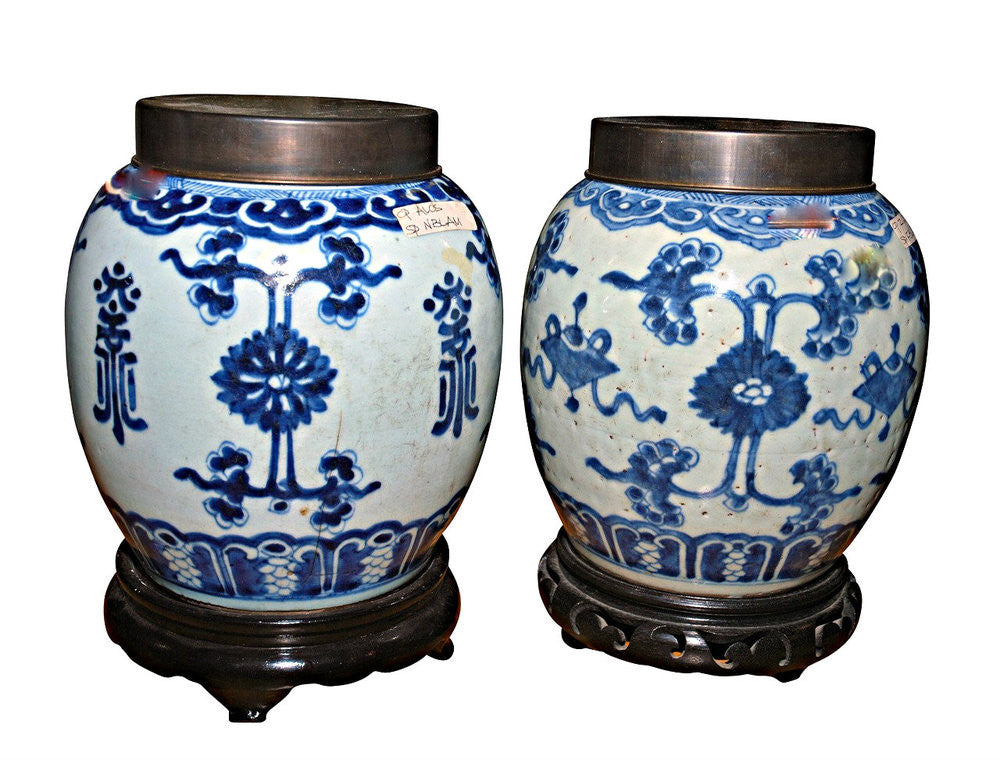 A Pair of Chinese Blue and White Jars, Kangxi Mark