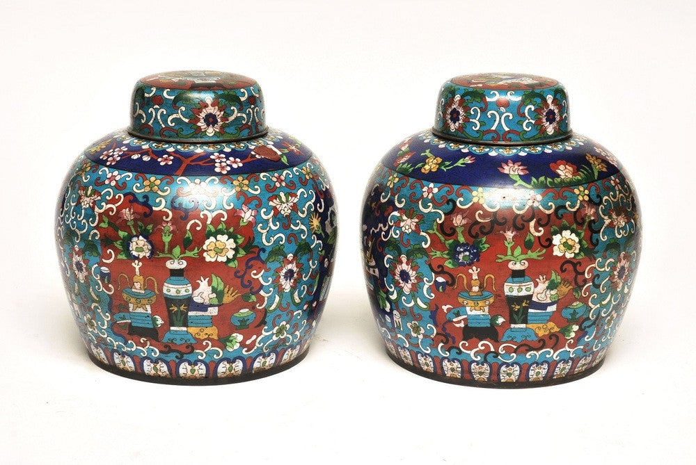 A Pair of Chinese Cloisonne Covered Jars