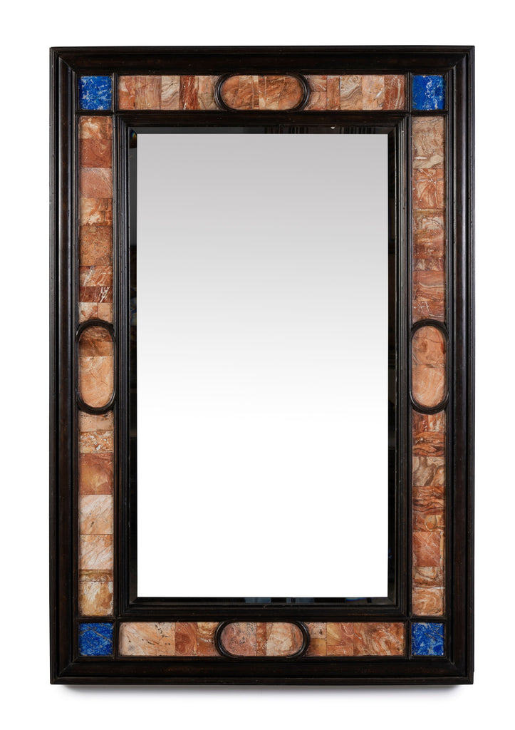 An Italian Style Framed Mirror with Stone Inlaid and Beveled Glass