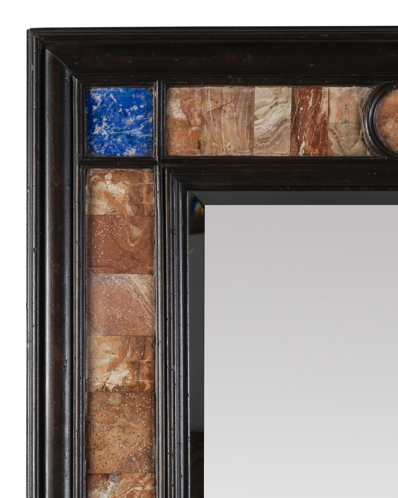 An Italian Style Framed Mirror with Stone Inlaid and Beveled Glass