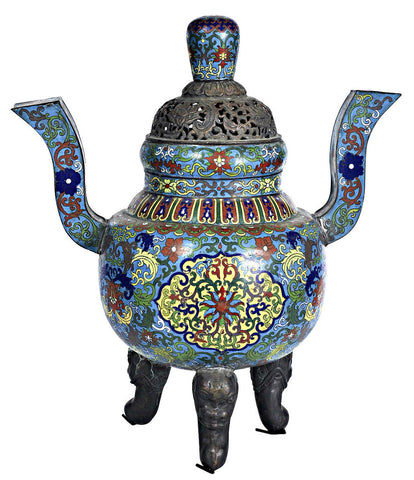 A Chinese Cloisonne Twin Handled Censer, Qianlong Mar