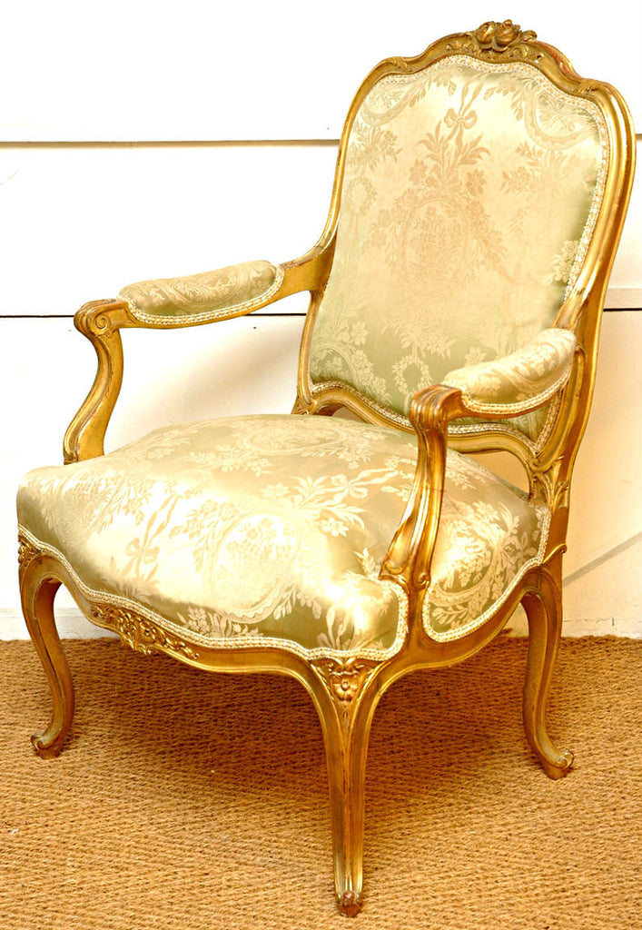 A Pair of Louis XV Giltwood Framed Fauteuils