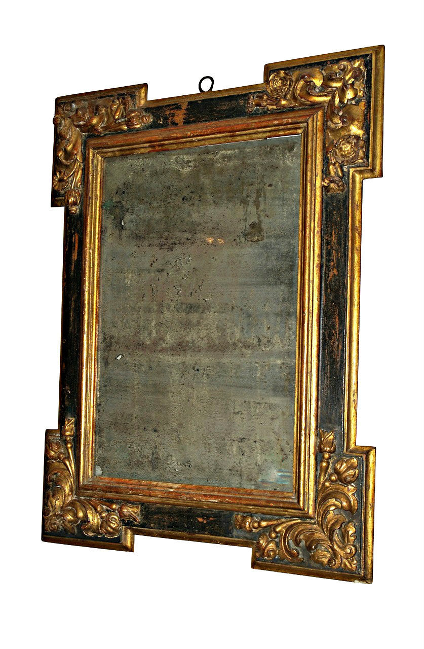 A 17th Century Spanish Gilt Wood and Polychrome Wall Mirror