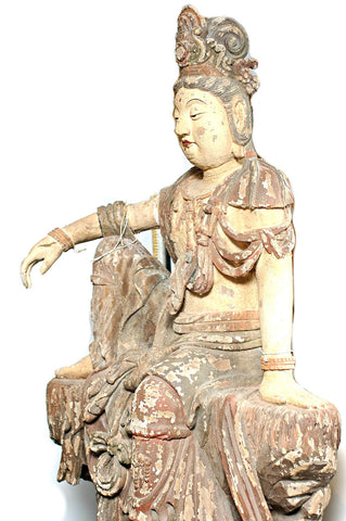 A Chinese Carved Wood Figure of Guanyin  Shanxi Province, early 14th century, probably Yuan to Ming dynasty