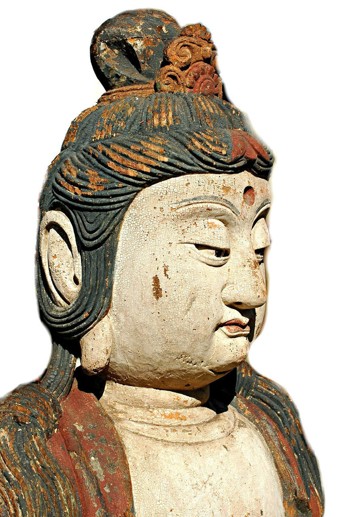 A Chinese Carved Wood Figure of a Bodhisattva, Late Ming Dynasty