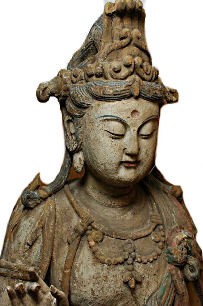 A Chinese Carved Wood Standing Figure of Guanyin,  Ming Dynasty (1368-1644)