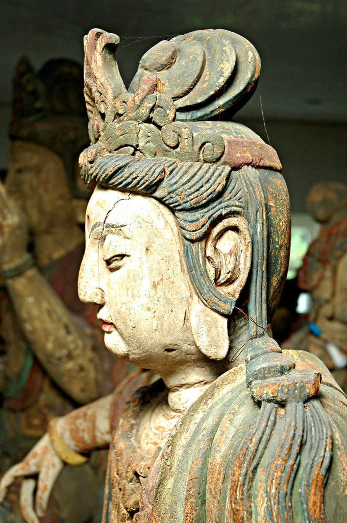 A Chinese Carved Wood Figure of Guanyin, Ming Dynasty (1368-1644)