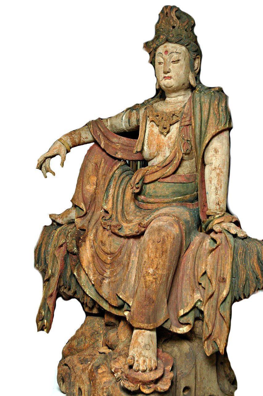 A Chinese Carved Wood Figure of Guanyin, Ming Dynasty (1368-1644)