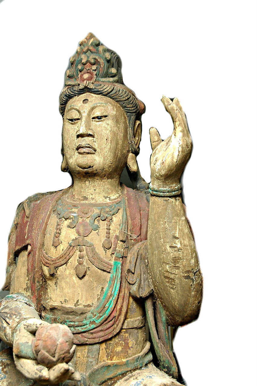 A Chinese Carved Wood Figure of Guanyin, Mid Ming Dynasty (15th century)