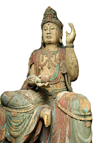 A Chinese Carved Wood Figure of Guanyin, Mid Ming Dynasty (15th century)