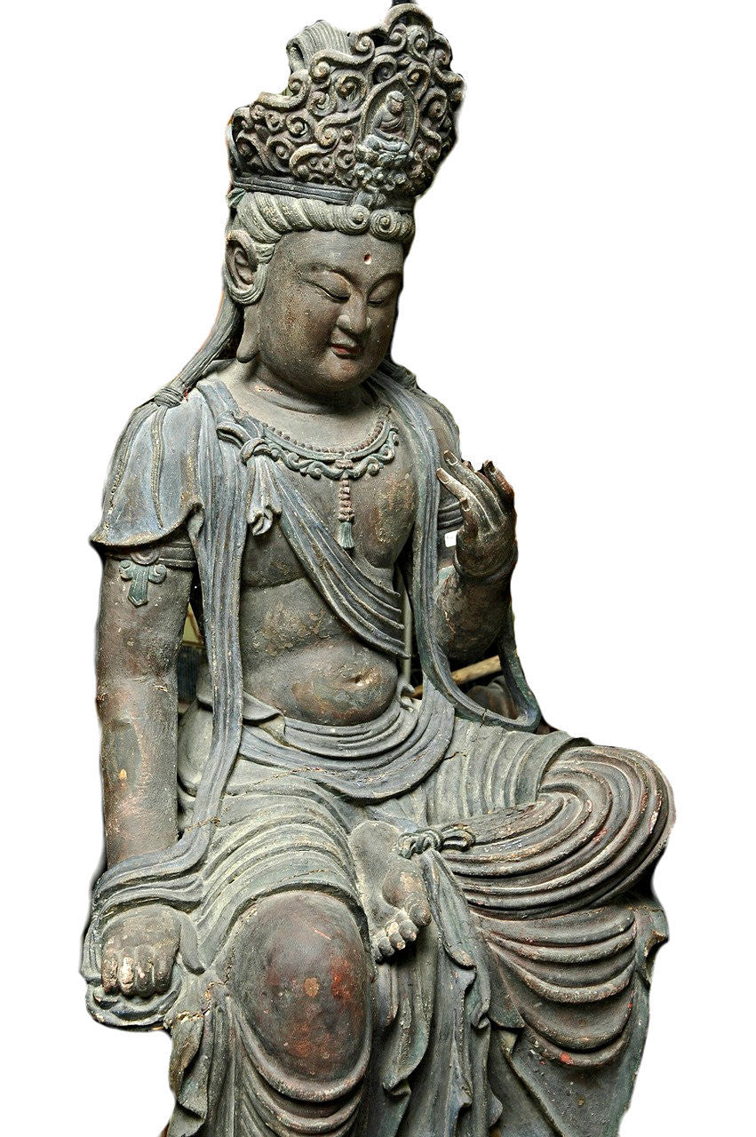A Chinese Carved Wood Figure of Guanyin, Ming Period (1368-1644)  Hung Chih (1488-1505)