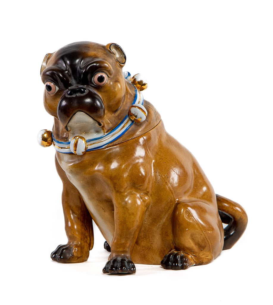 A Conta and Boehme porcelain jar and cover in the form of a Pug